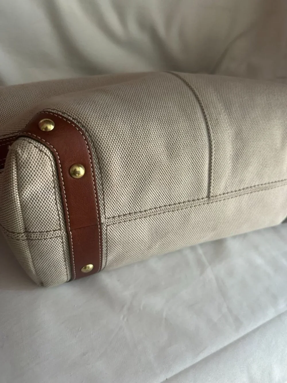 Coach CARLY canvas and leather large natural / brown leather trim shoulder hobo - Picture 7 of 12